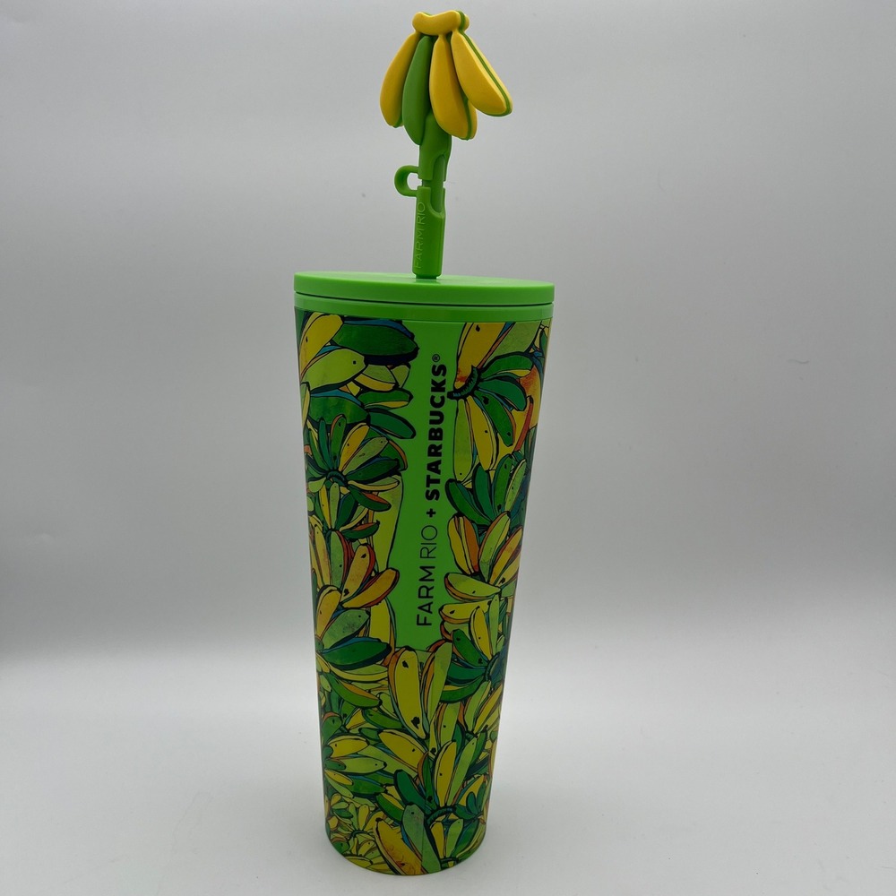 Farm Rio Starbucks Banana Tropical Cold Cup Tumbler 24oz Green Yellow 011167080